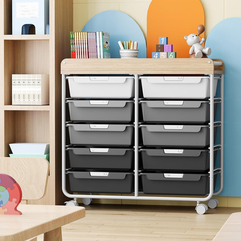 10-Drawer Craft Organiser Trolley Cart Mobile Rolling Diy