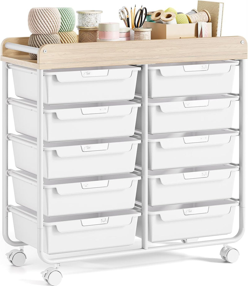 10-Drawer Craft Organiser Trolley Cart Mobile Rolling Diy