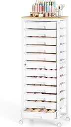 10-Drawer Storage Trolley Rolling Cart with Wooden Top