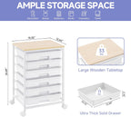 10-Drawer Storage Trolley Rolling Cart with Wooden Top