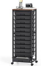 10-Drawer Storage Trolley Rolling Cart with Wooden Top