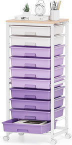 10-Drawer Storage Trolley Rolling Cart with Wooden Top