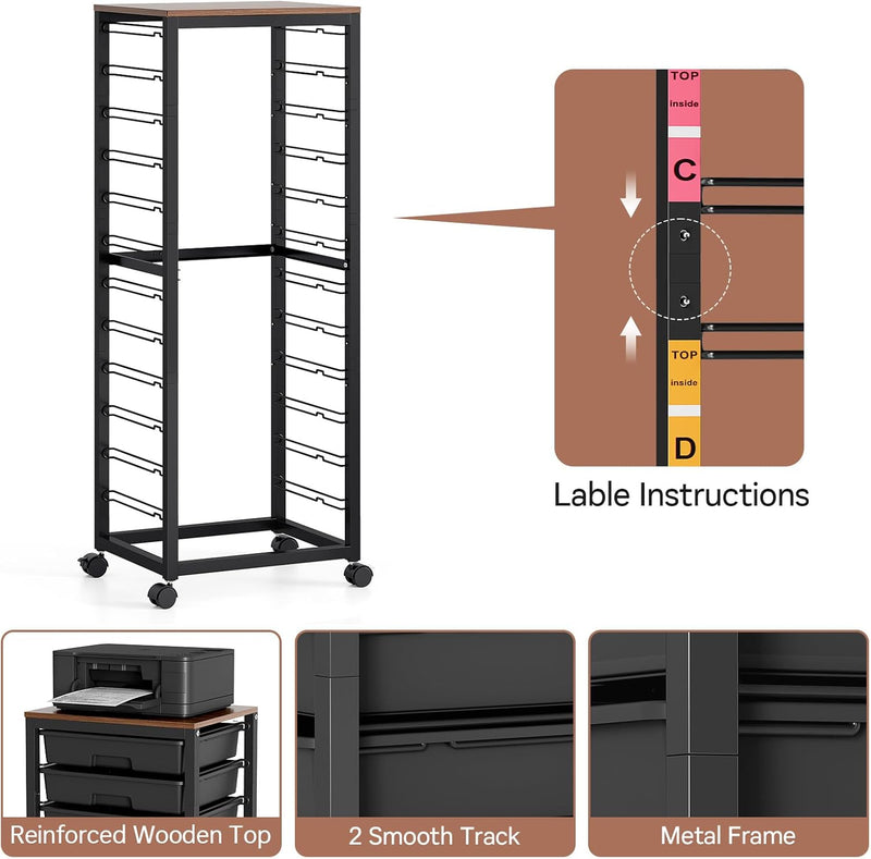 10-Drawer Storage Trolley Rolling Cart with Wooden Top