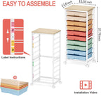 10-Drawer Storage Trolley Rolling Cart with Wooden Top