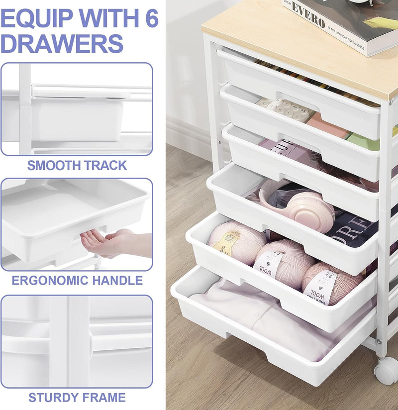 10-Drawer Storage Trolley Rolling Cart with Wooden Top