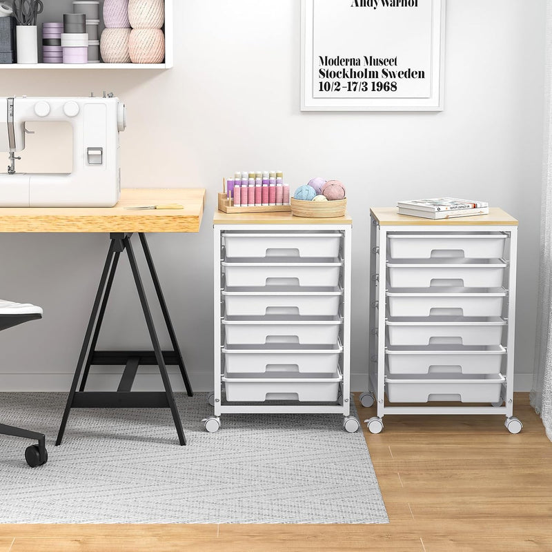 10-Drawer Storage Trolley Rolling Cart with Wooden Top