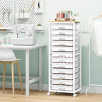 10-Drawer Storage Trolley Rolling Cart with Wooden Top