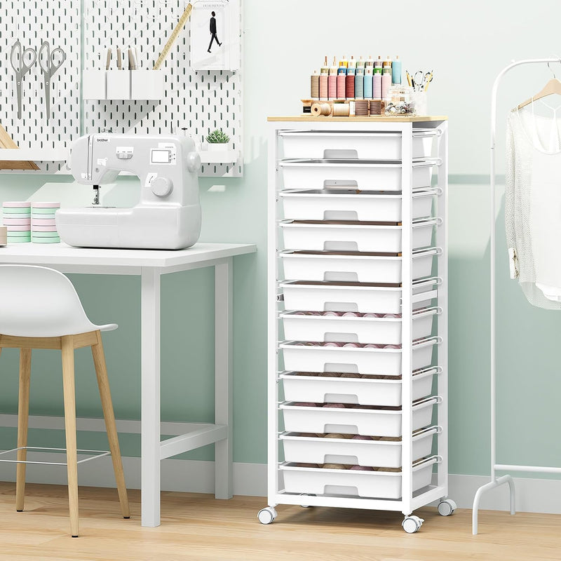 10-Drawer Storage Trolley Rolling Cart with Wooden Top