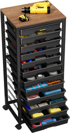 10-Drawer Storage Trolley Rolling Cart with Wooden Top