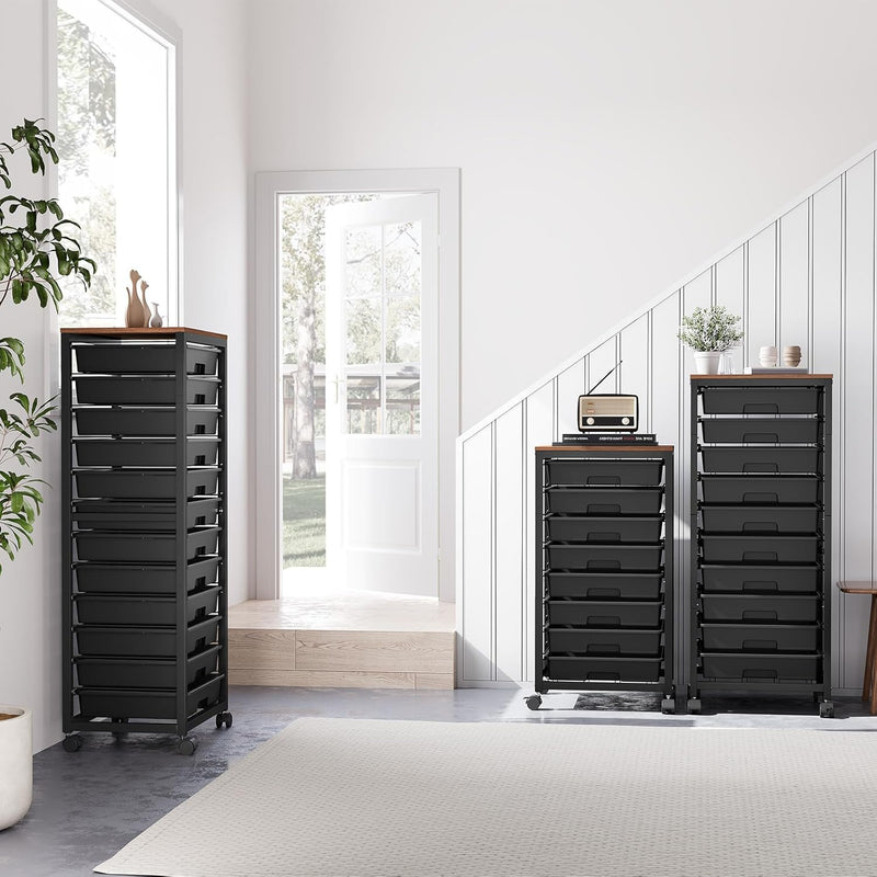 10-Drawer Storage Trolley Rolling Cart with Wooden Top