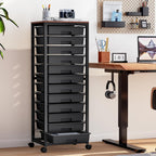 10-Drawer Storage Trolley Rolling Cart with Wooden Top