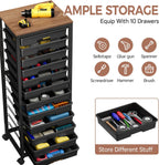 10-Drawer Storage Trolley Rolling Cart with Wooden Top