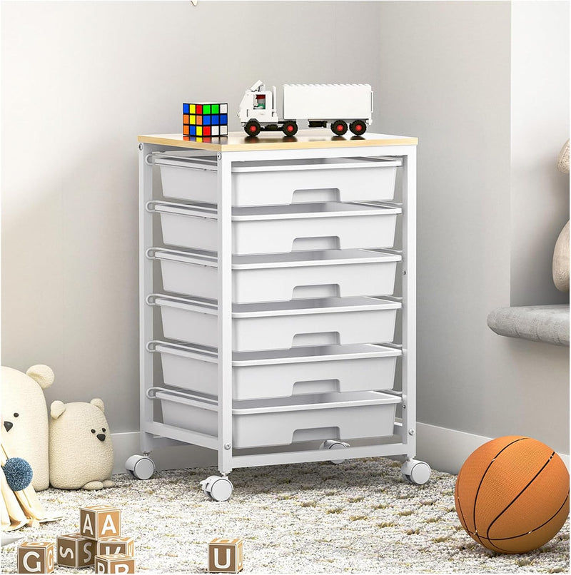 10-Drawer Storage Trolley Rolling Cart with Wooden Top