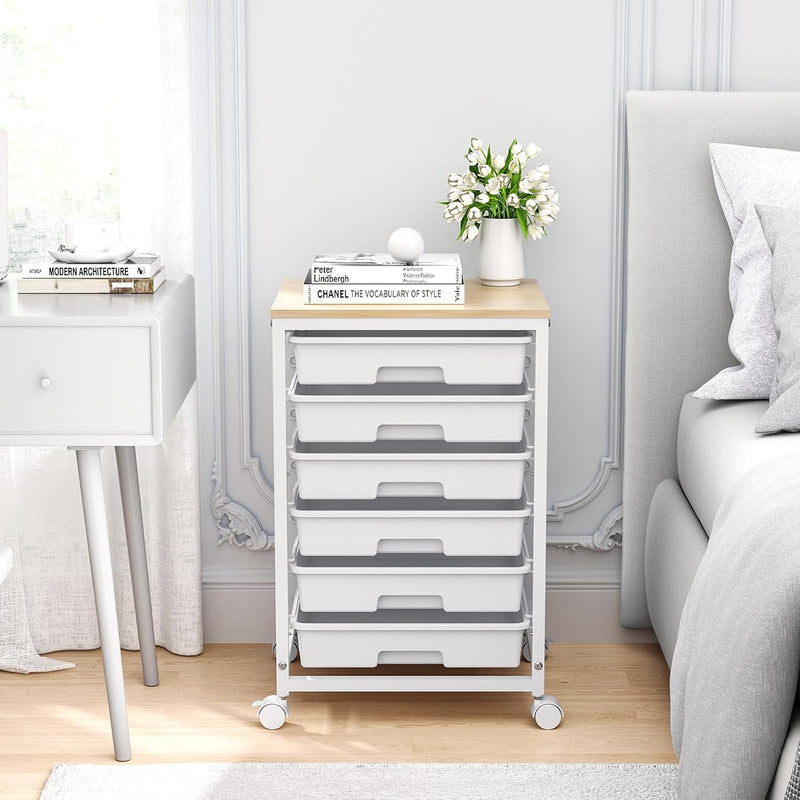10-Drawer Storage Trolley Rolling Cart with Wooden Top