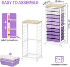 10-Drawer Storage Trolley Rolling Cart with Wooden Top