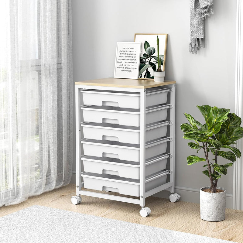 10-Drawer Storage Trolley Rolling Cart with Wooden Top