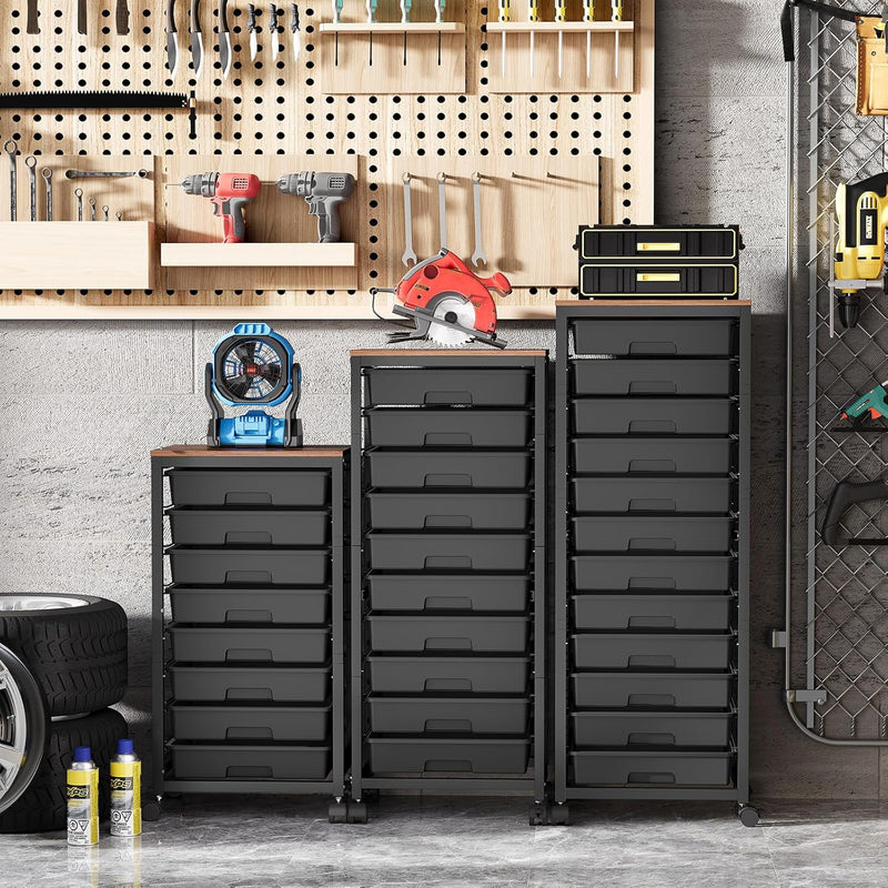 10-Drawer Storage Trolley Rolling Cart with Wooden Top