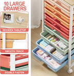 10-Drawer Storage Trolley Rolling Cart with Wooden Top