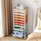 10-Drawer Storage Trolley Rolling Cart with Wooden Top