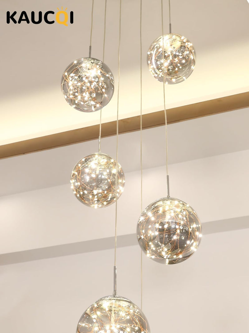 10 Glass Ball Chandelier Light Fixture Staircase Pendant