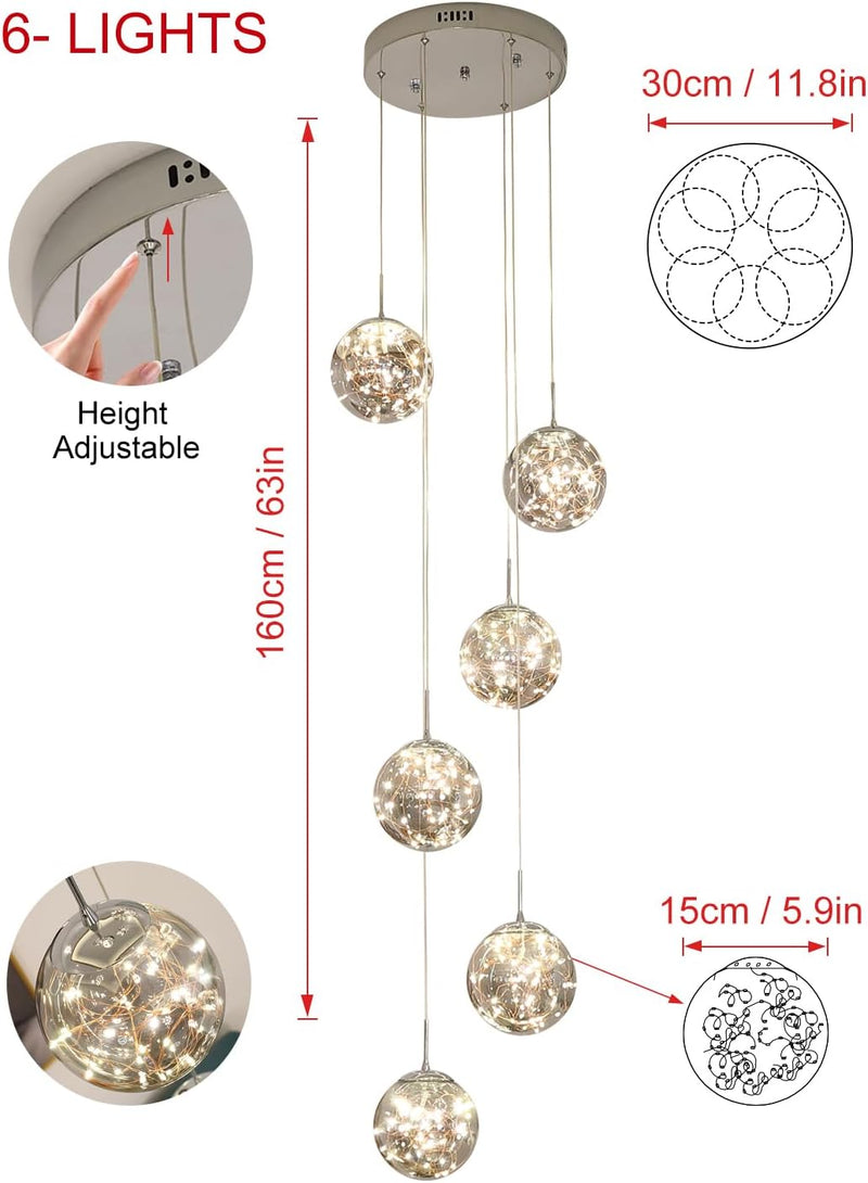 10 Glass Ball Chandelier Light Fixture Staircase Pendant
