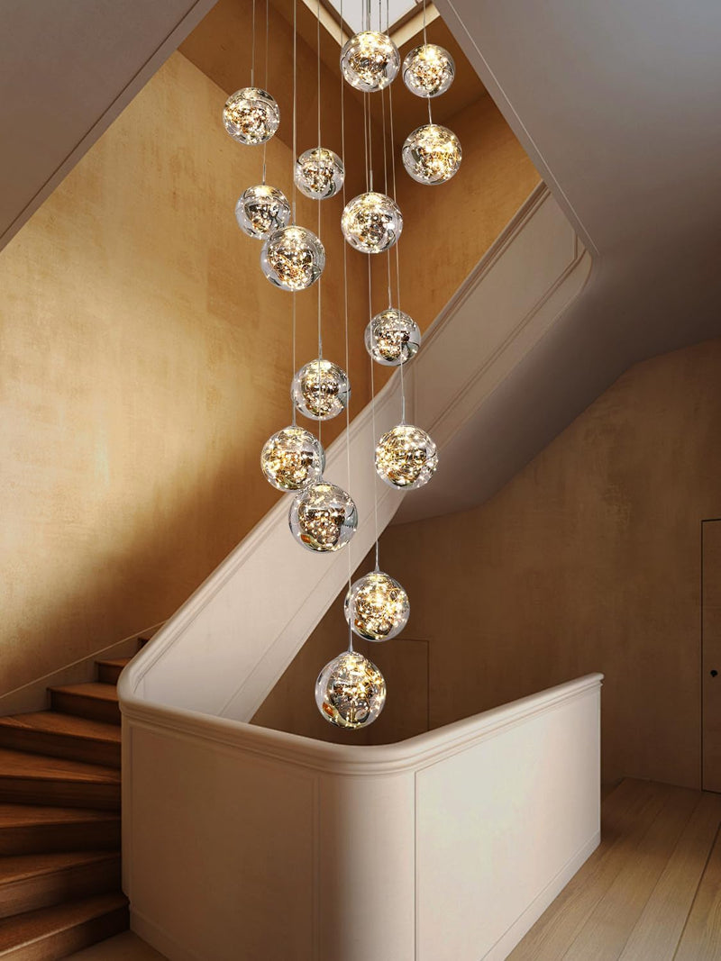 10 Glass Ball Chandelier Light Fixture Staircase Pendant