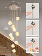10 Glass Ball Chandelier Light Fixture Staircase Pendant