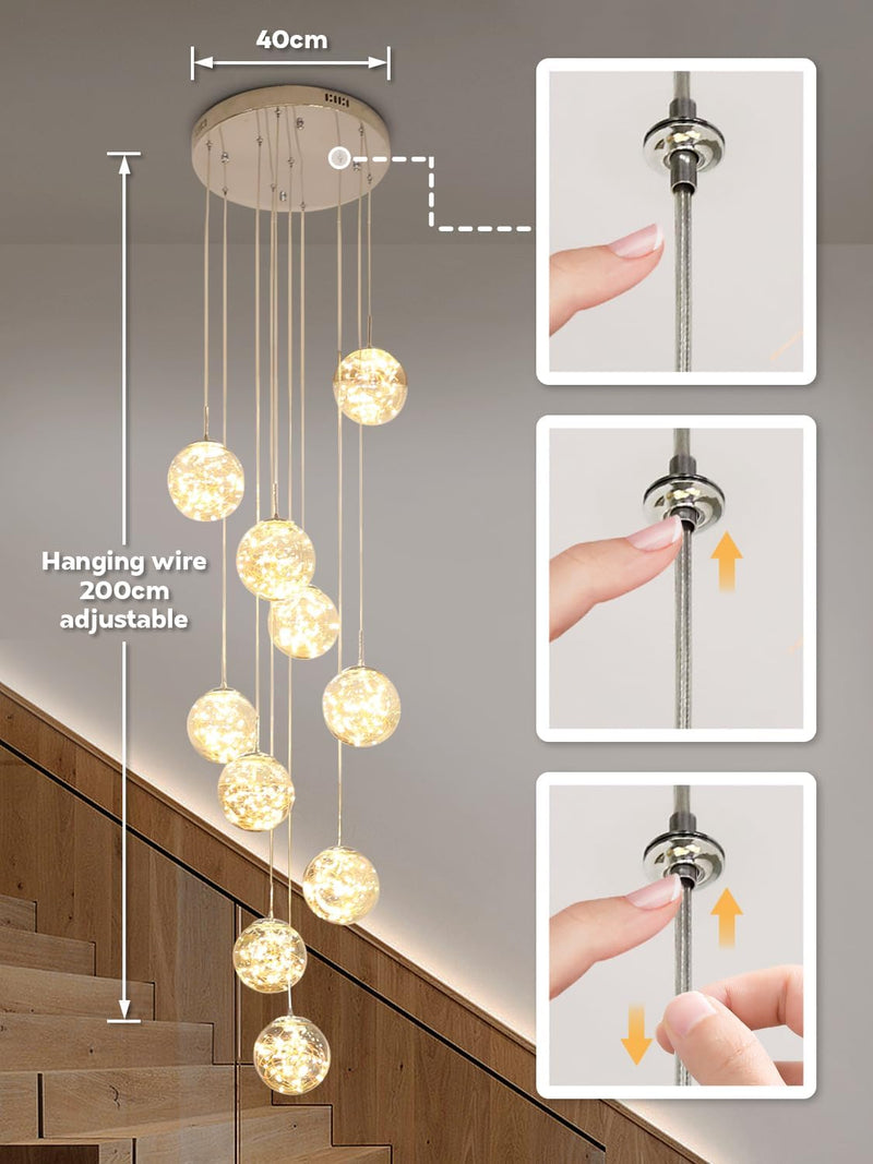 10 Glass Ball Chandelier Light Fixture Staircase Pendant