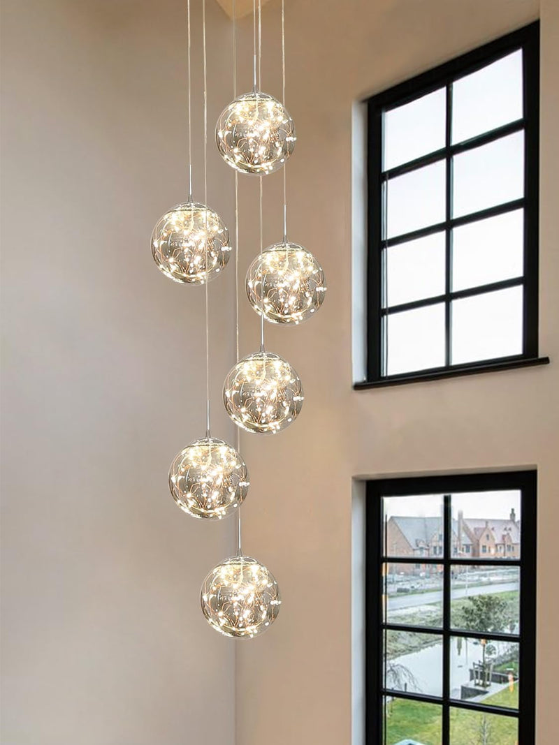 10 Glass Ball Chandelier Light Fixture Staircase Pendant