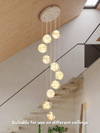 10 Glass Ball Chandelier Light Fixture Staircase Pendant