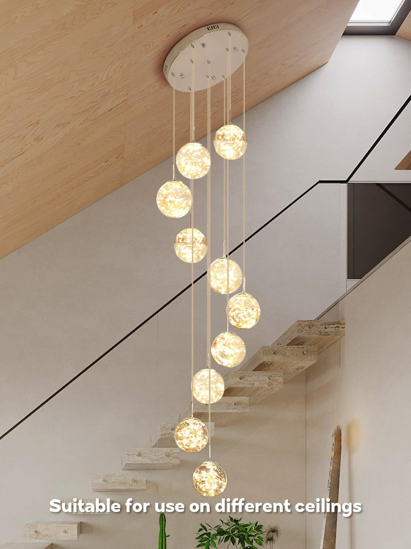 10 Glass Ball Chandelier Light Fixture Staircase Pendant
