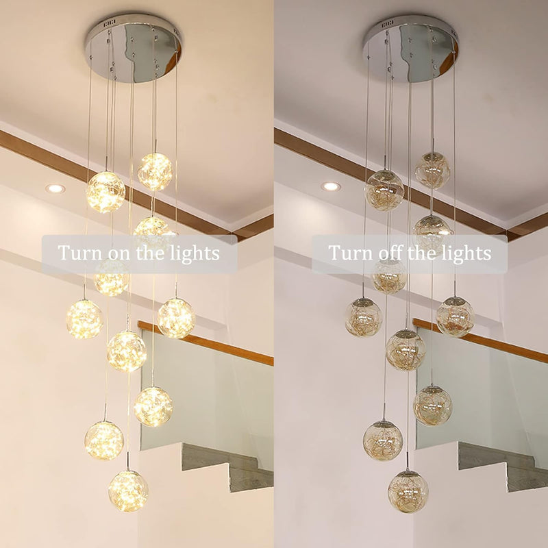 10 Glass Ball Chandelier Light Fixture Staircase Pendant