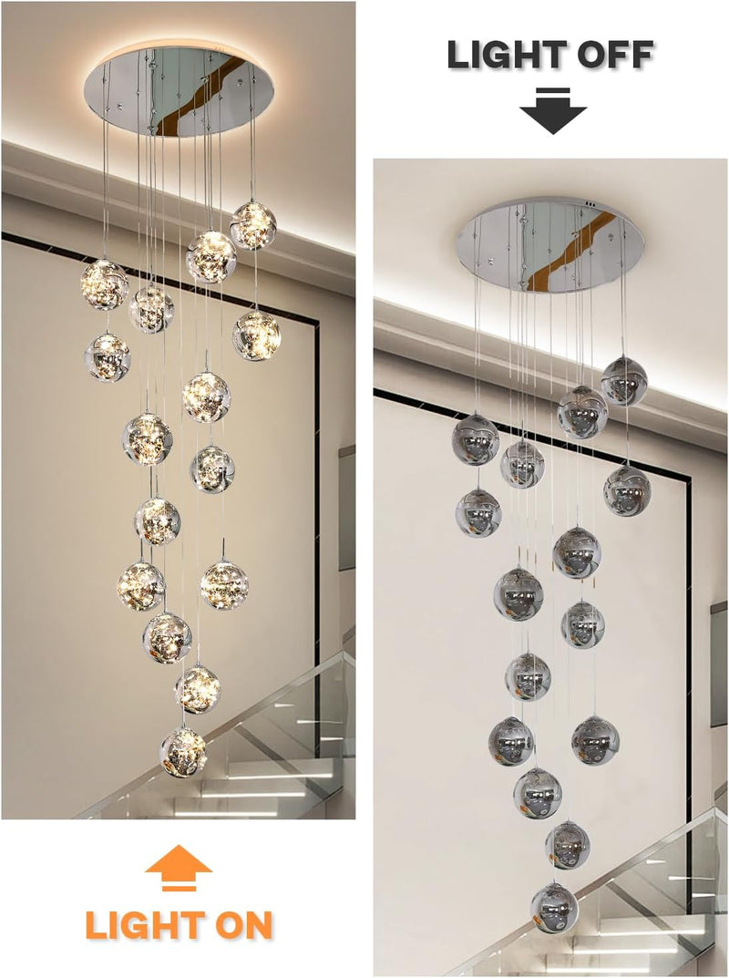10 Glass Ball Chandelier Light Fixture Staircase Pendant