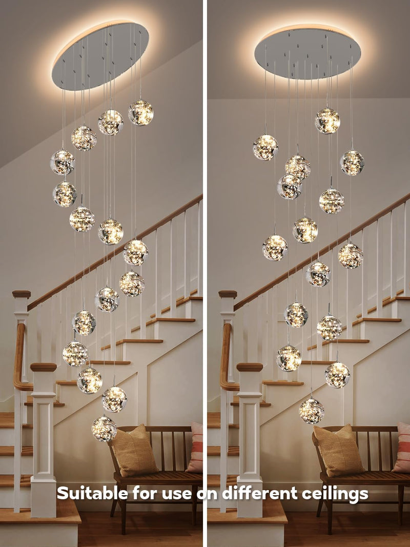 10 Glass Ball Chandelier Light Fixture Staircase Pendant