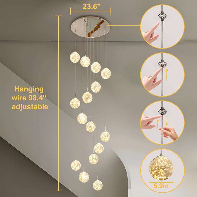 10 Glass Ball Chandelier Light Fixture Staircase Pendant