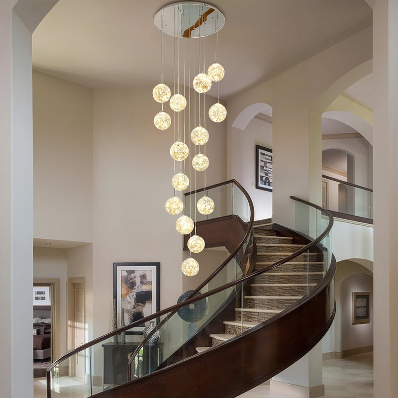 10 Glass Ball Chandelier Light Fixture Staircase Pendant