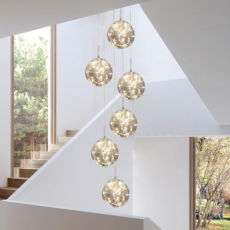 10 Glass Ball Chandelier Light Fixture Staircase Pendant