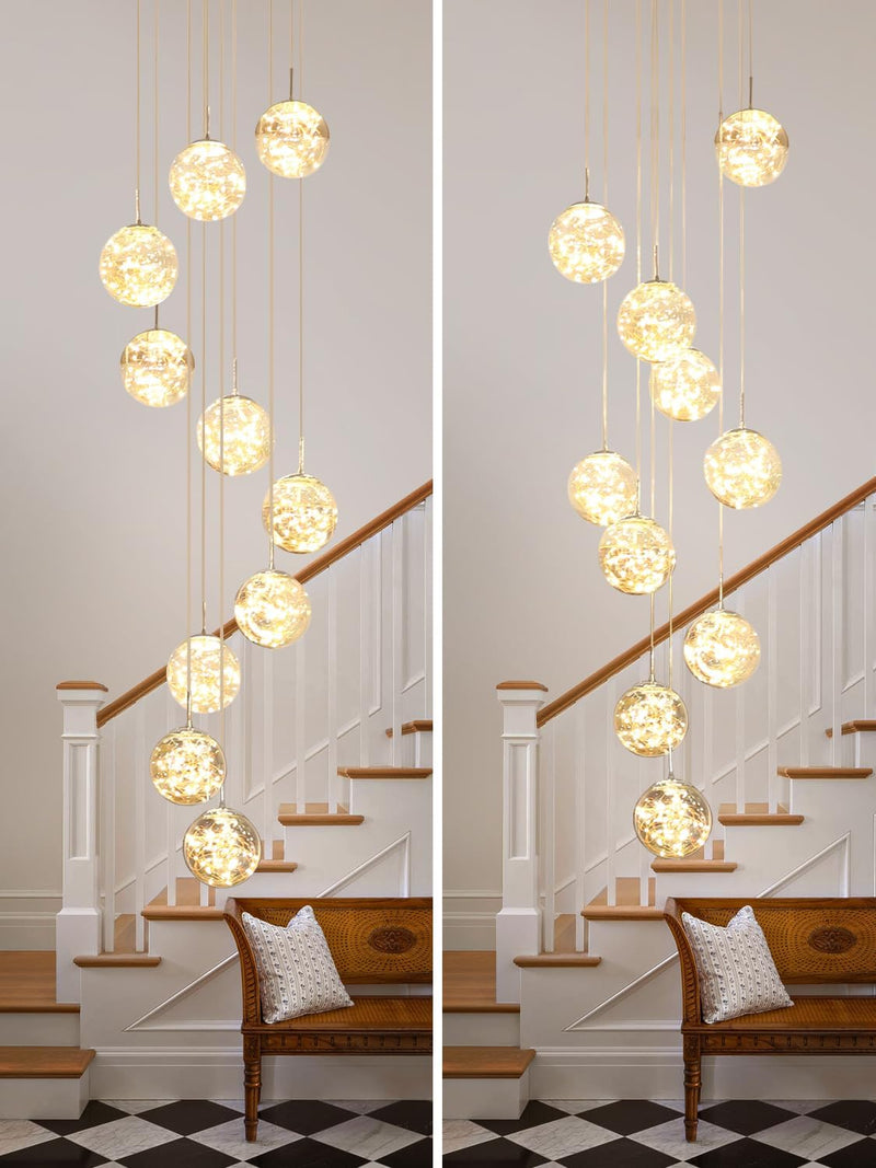 10 Glass Ball Chandelier Light Fixture Staircase Pendant