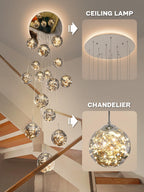 10 Glass Ball Chandelier Light Fixture Staircase Pendant