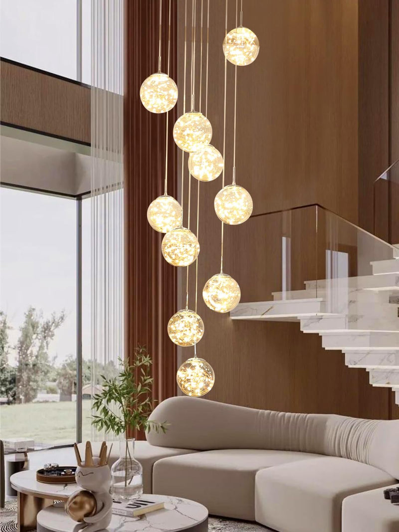 10 Glass Ball Chandelier Light Fixture Staircase Pendant