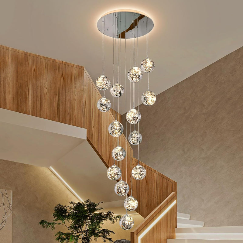 10 Glass Ball Chandelier Light Fixture Staircase Pendant