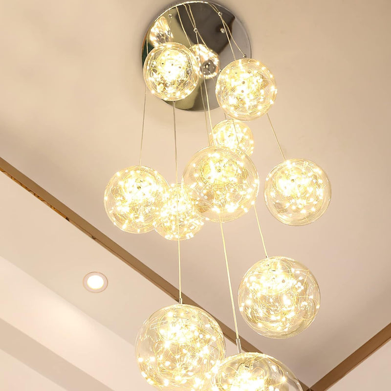 10 Glass Ball Chandelier Light Fixture Staircase Pendant