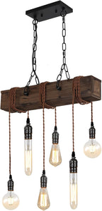 10-Lights Farmhouse Kitchen Island Pendant Light Rustic Wood