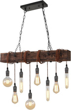 10-Lights Farmhouse Kitchen Island Pendant Light Rustic Wood