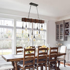 10-Lights Farmhouse Kitchen Island Pendant Light Rustic Wood