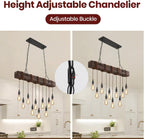 10-Lights Farmhouse Kitchen Island Pendant Light Rustic Wood