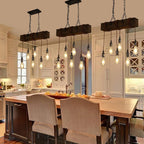 10-Lights Farmhouse Kitchen Island Pendant Light Rustic Wood