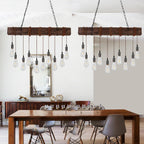10-Lights Farmhouse Kitchen Island Pendant Light Rustic Wood