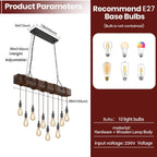 10-Lights Farmhouse Kitchen Island Pendant Light Rustic Wood