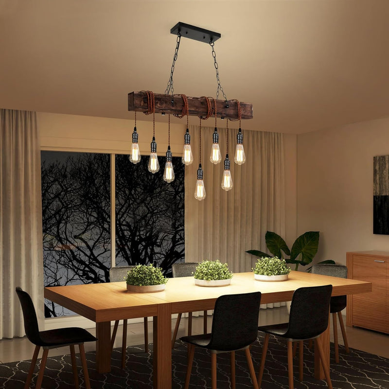 10-Lights Farmhouse Kitchen Island Pendant Light Rustic Wood